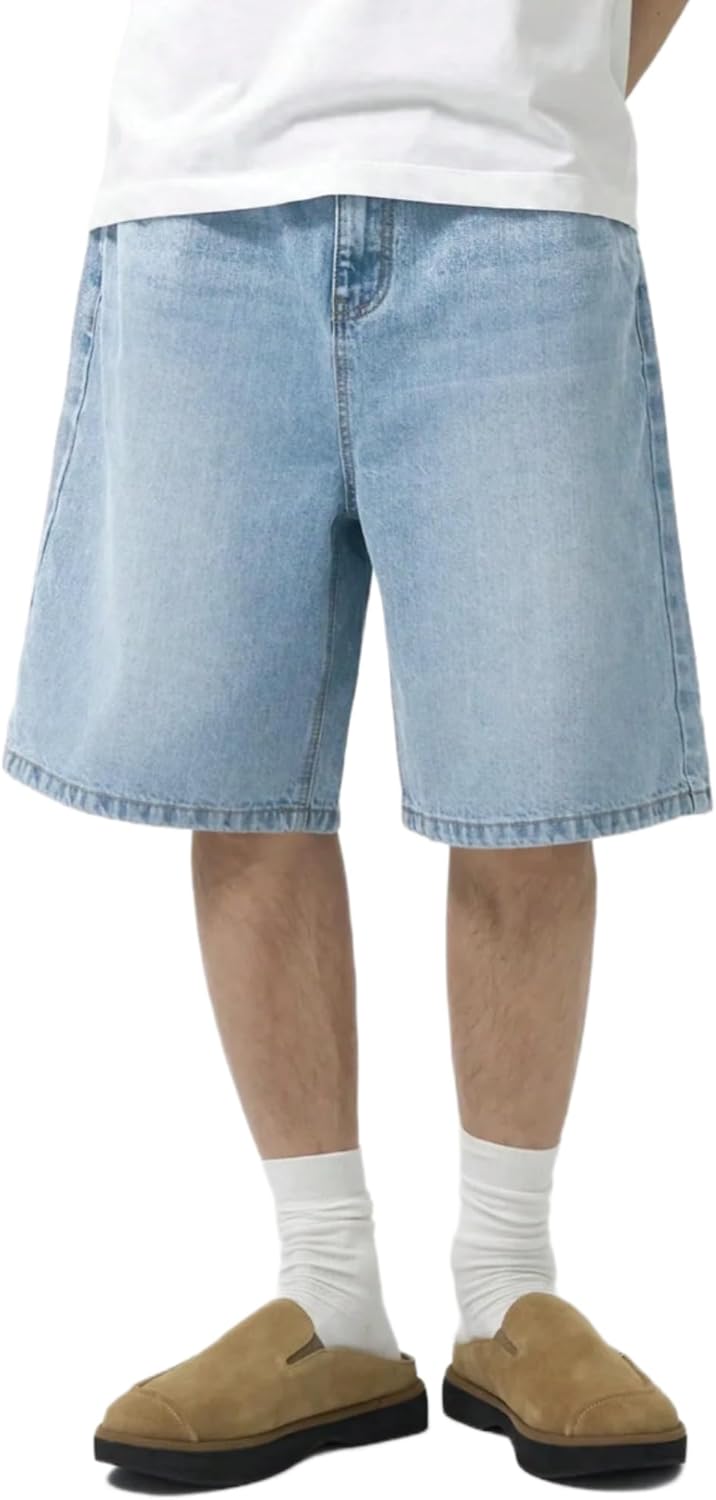 Mens Baggy Jean Shorts Loose Fit Vintage Wide Leg Jorts Y2K Streetwear Hip Hop Casual Denim Shorts