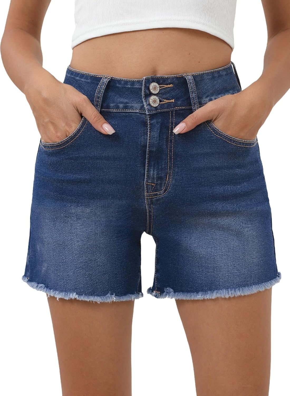 Women's Jean Shorts High Waisted Stretchy Raw Hem Summer Shorts Denim Pants with Pockets