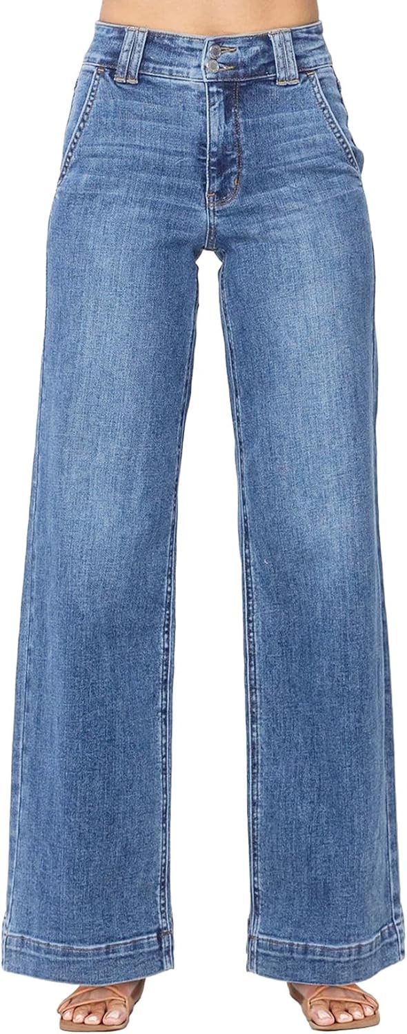 Jeans for Women Wide Leg High Waisted Stretchy Straight Leg Jean Baggy Trendy 2025 Denim Pants with Slanted Pockets