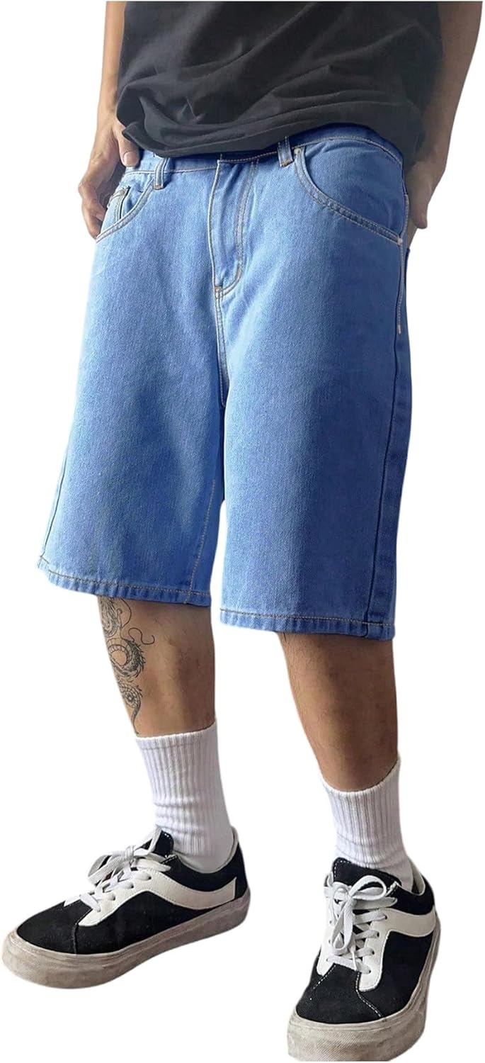 Men's Ripped Raw Hem Denim Shorts Plain Frayed Bermuda Jeans Shorts