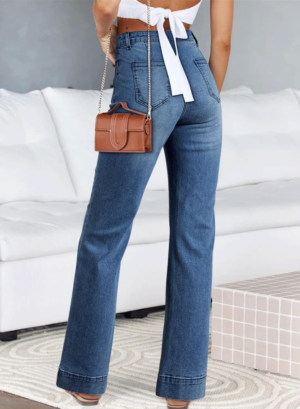 Women's Wide Leg Jeans High Waisted Stretchy Straight Leg Jeans Loose Trendy Denim Pants with Pocket