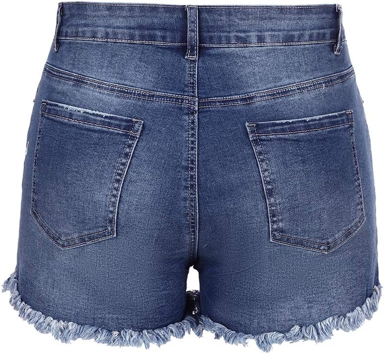 Women Mid Rise Ripped Stretchy Jeans Shorts Frayed Raw Hem Casual Denim Shorts