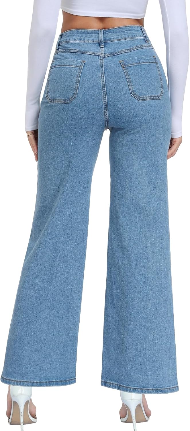 Women's Straight Leg Jeans High Waisted Button Fly Stretch Denim Pants for Women