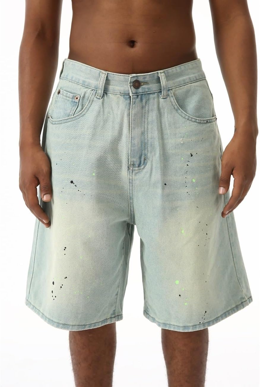 Baggy Jorts Men Jean Shorts Summer, y2k Denim Shorts Vintage Distressed Loose Fit Streetwear