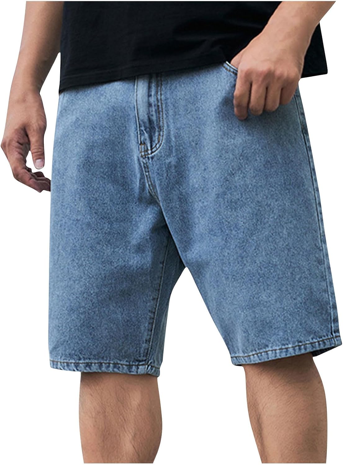 Men's Vintage Washed Jean Shorts Straight Leg Summer High Waisted Loose Fit Casual Denim Shorts with Pockets