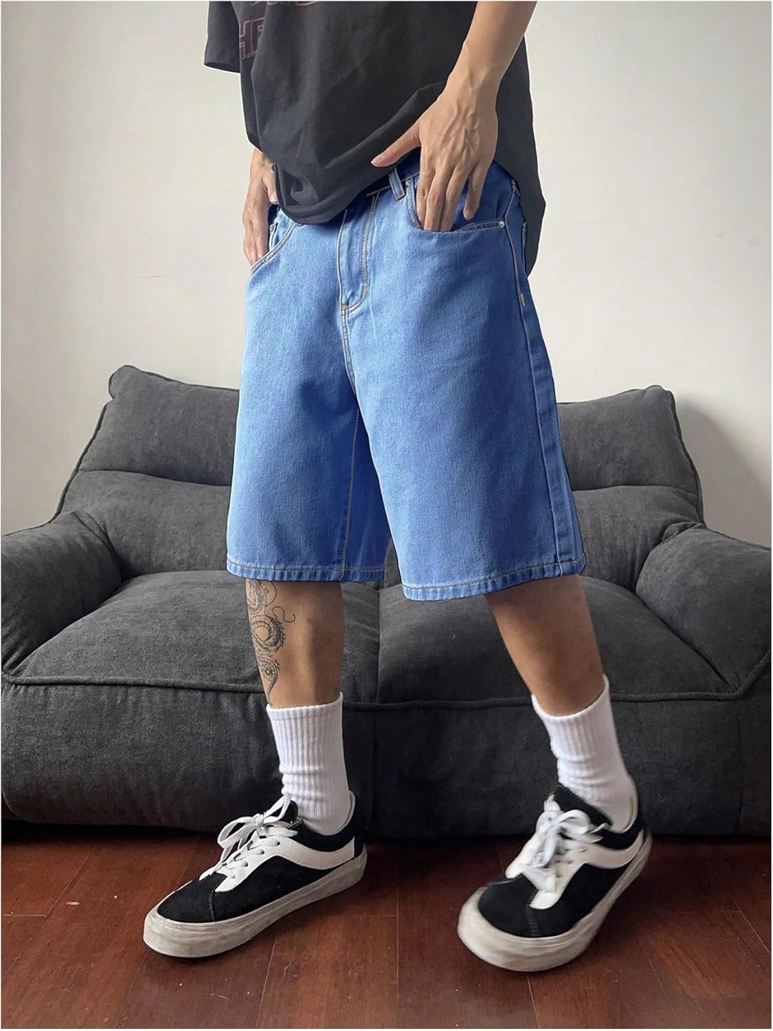 Men's Ripped Raw Hem Denim Shorts Plain Frayed Bermuda Jeans Shorts