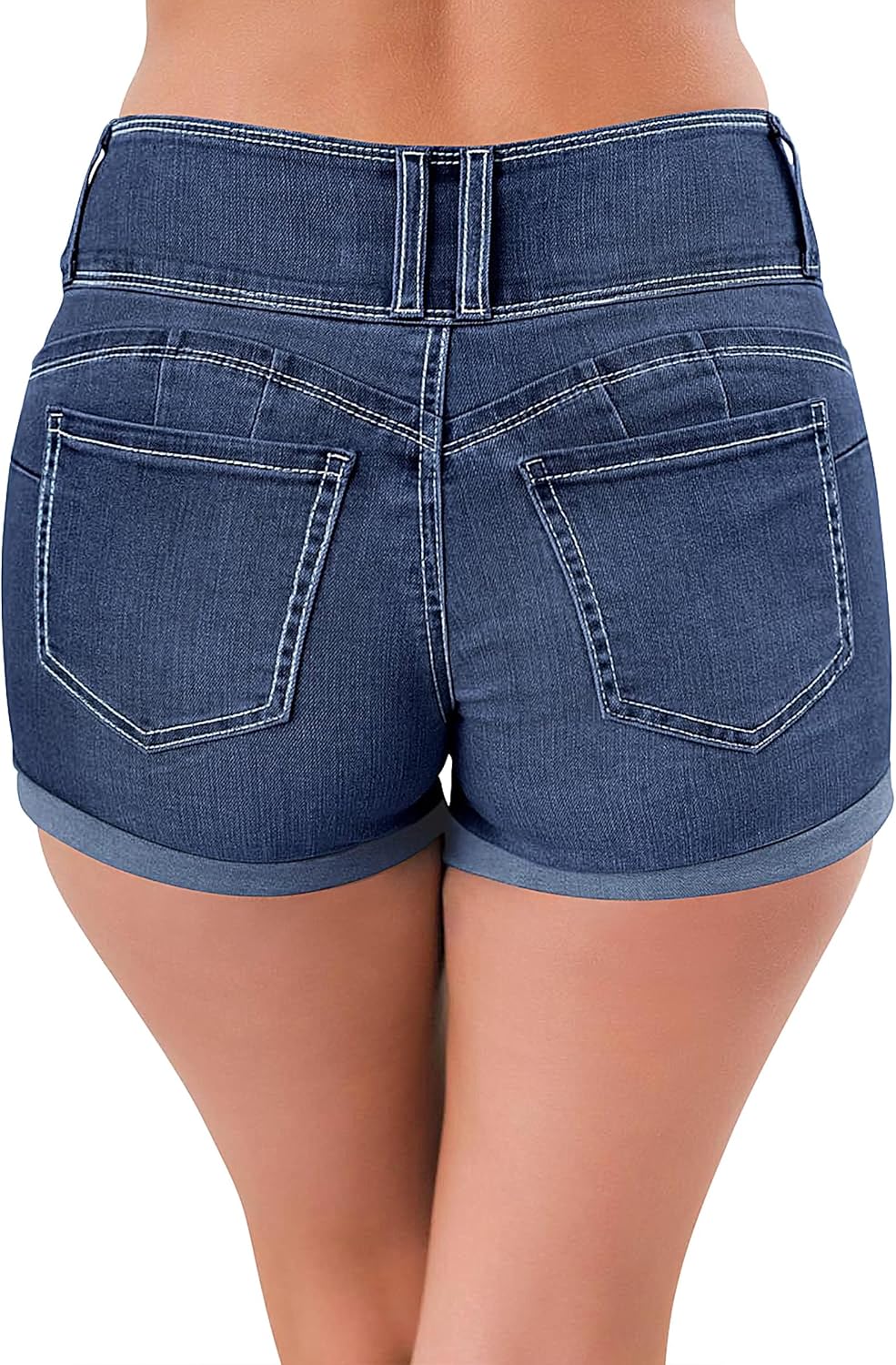 Women's High Waisted Stretchy Denim Shorts Cuffed Jean Shorts
