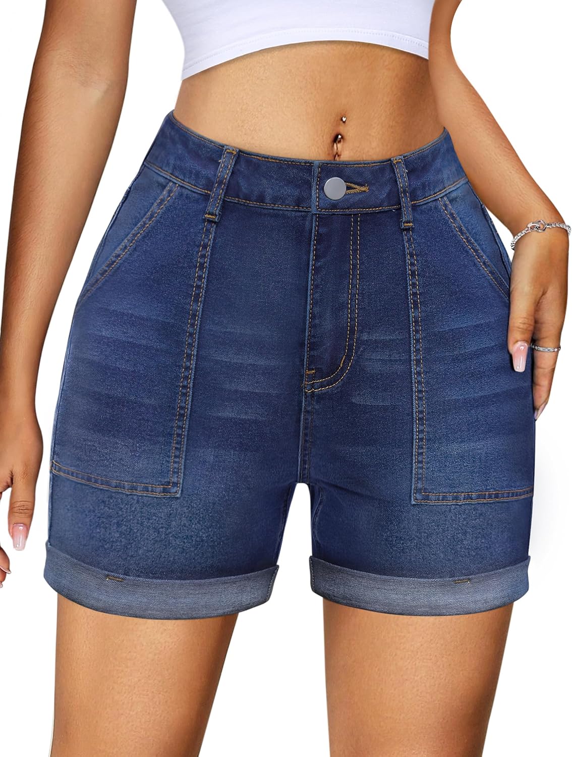Jean Shorts for Women High Waisted Stretchy Casual Denim Shorts Ripped Frayed Hem Summer Trendy Jorts