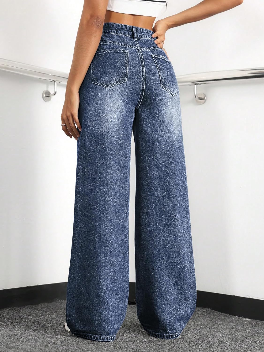 Straight Leg Jeans for Women,High Waisted Wide Leg Loose Stretchy Boyfriend Denim Pants Baggy Jeans for Women