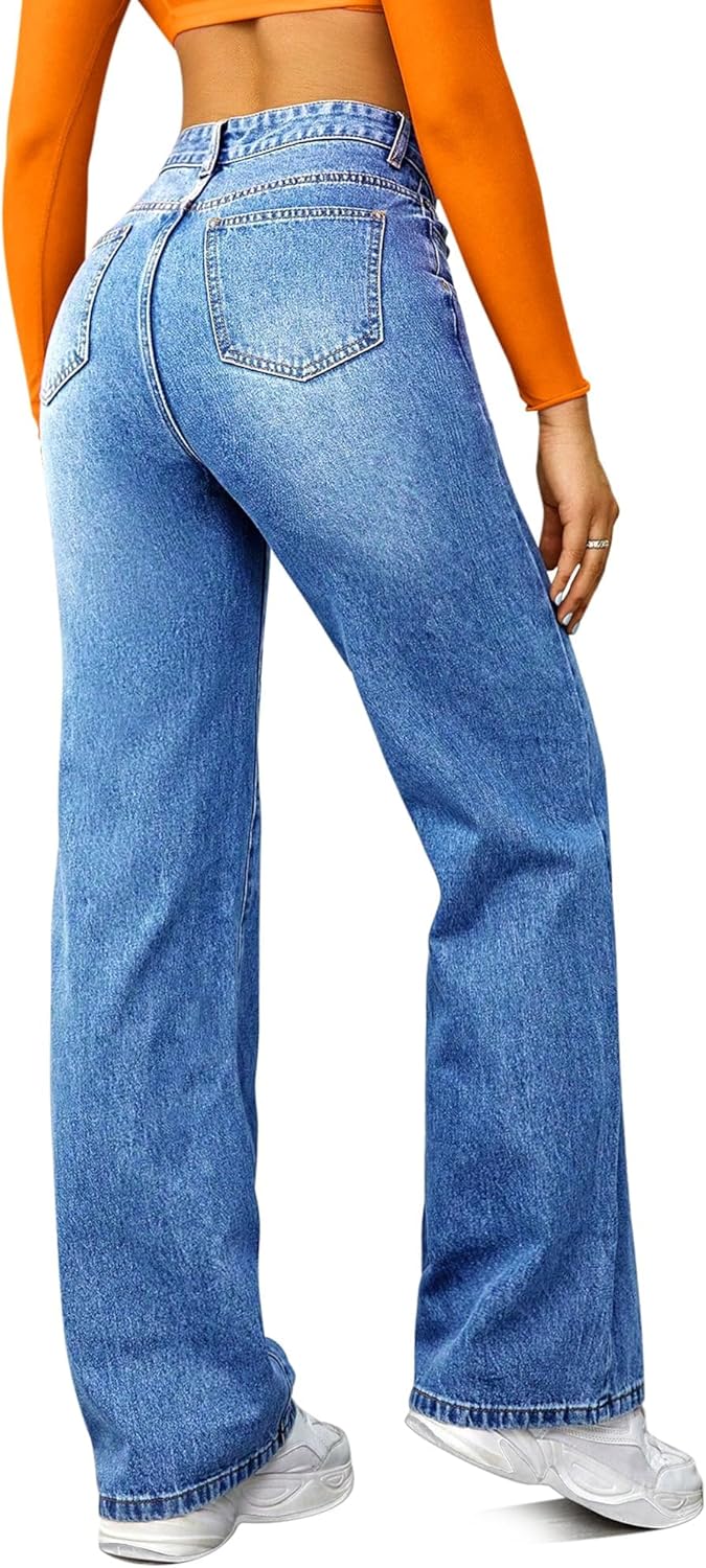 Straight Leg Jeans for Women,High Waisted Wide Leg Loose Microelastic Boyfriend Denim Pants