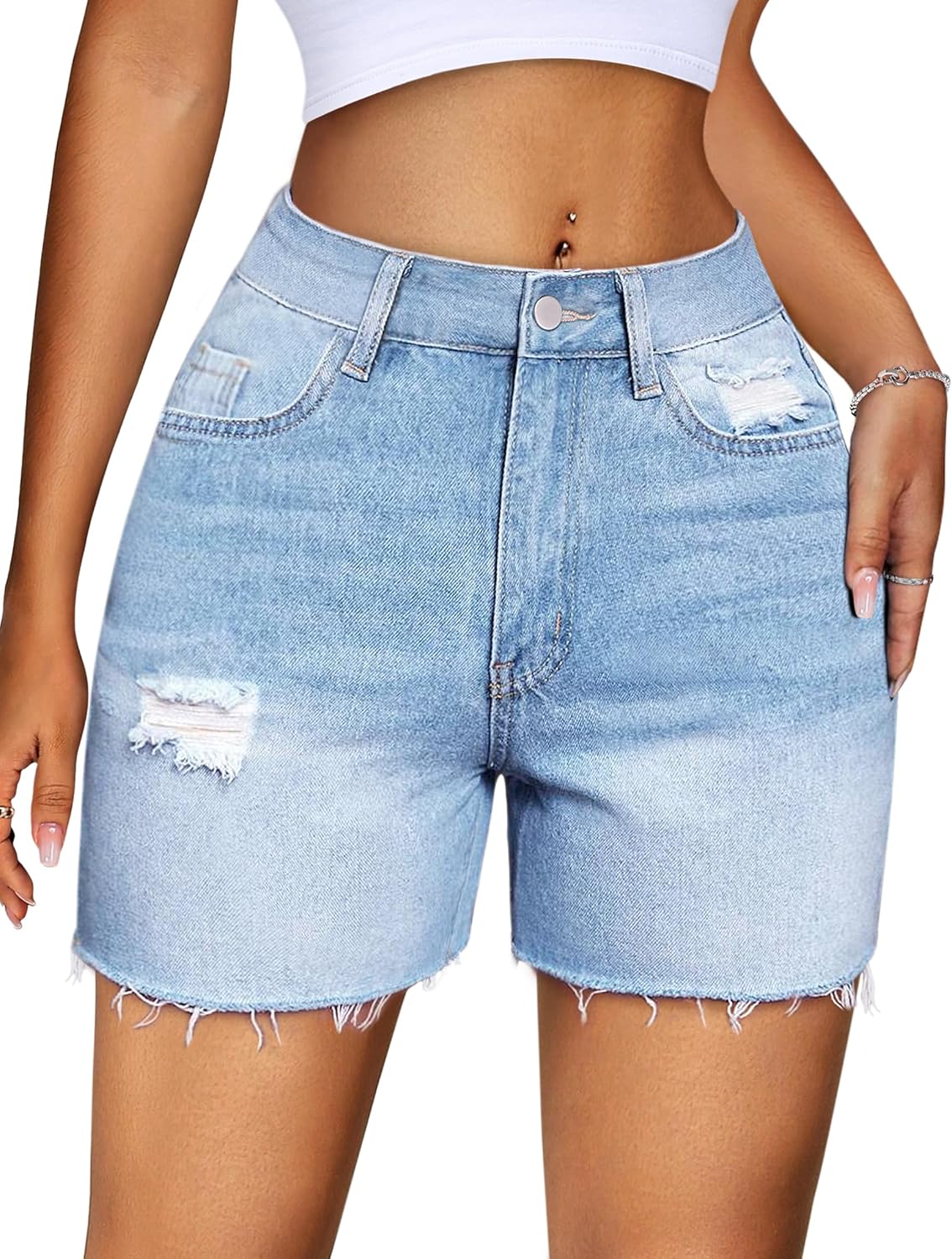 Jean Shorts for Women High Waisted Stretchy Casual Denim Shorts Ripped Frayed Hem Summer Trendy Jorts